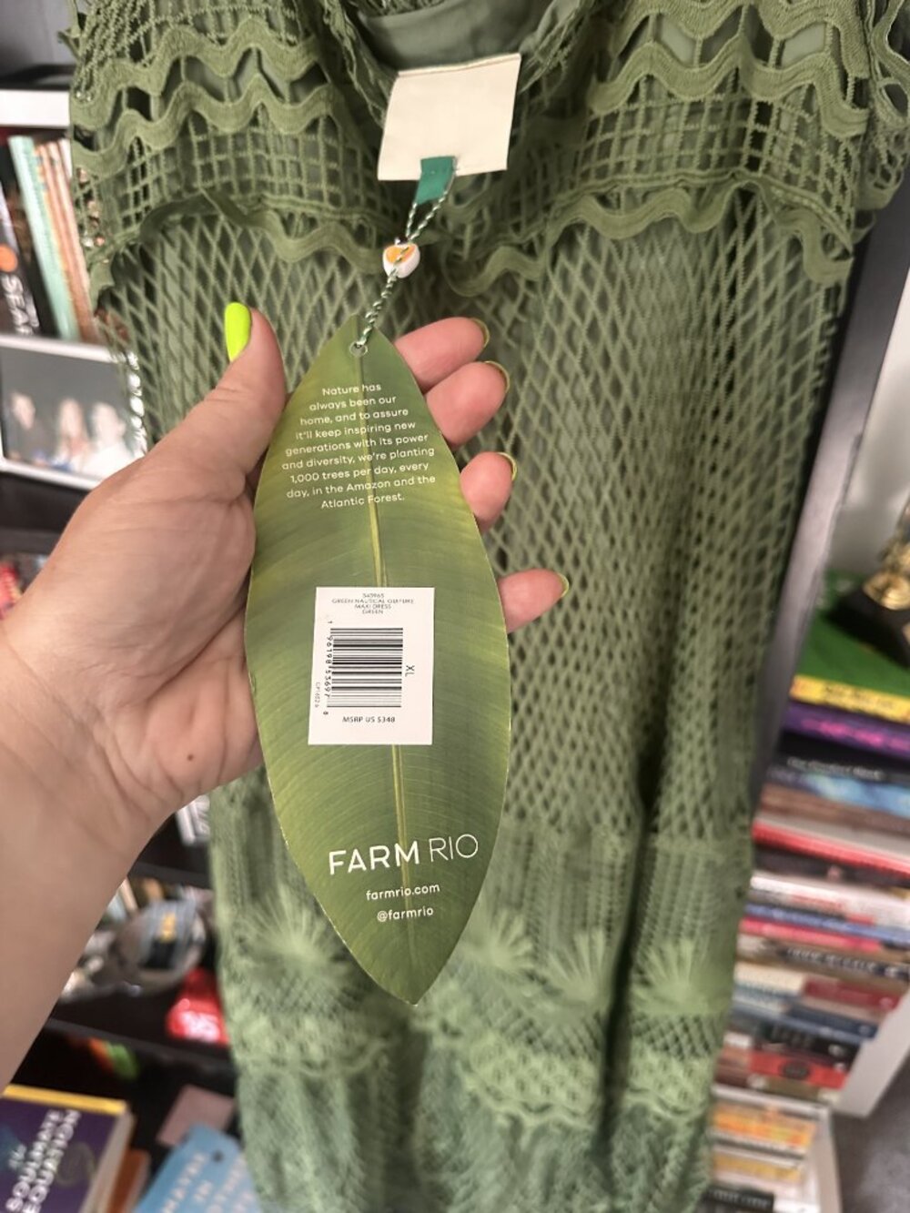 FARM Rio Green Nautical Guipure Maxi Dress - Large - Picture 3 of 5